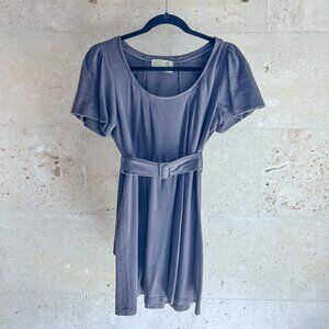 Forever 21 Gray Jersey Dress - Puffy Short Sleeves - Belt - Women's Size Medium